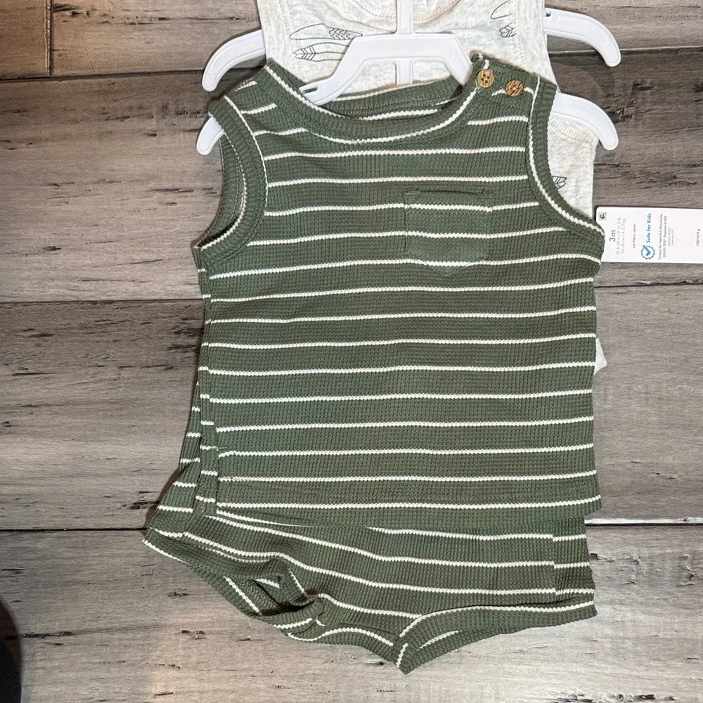NWT Carter's Olive Stripe & Heather Surfboard Sleeveless Baby Bodysuits